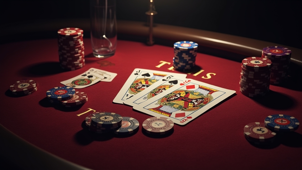 Casino-Tisch mit Bonusbedingungen, Chips und Freispiel-Symbolen