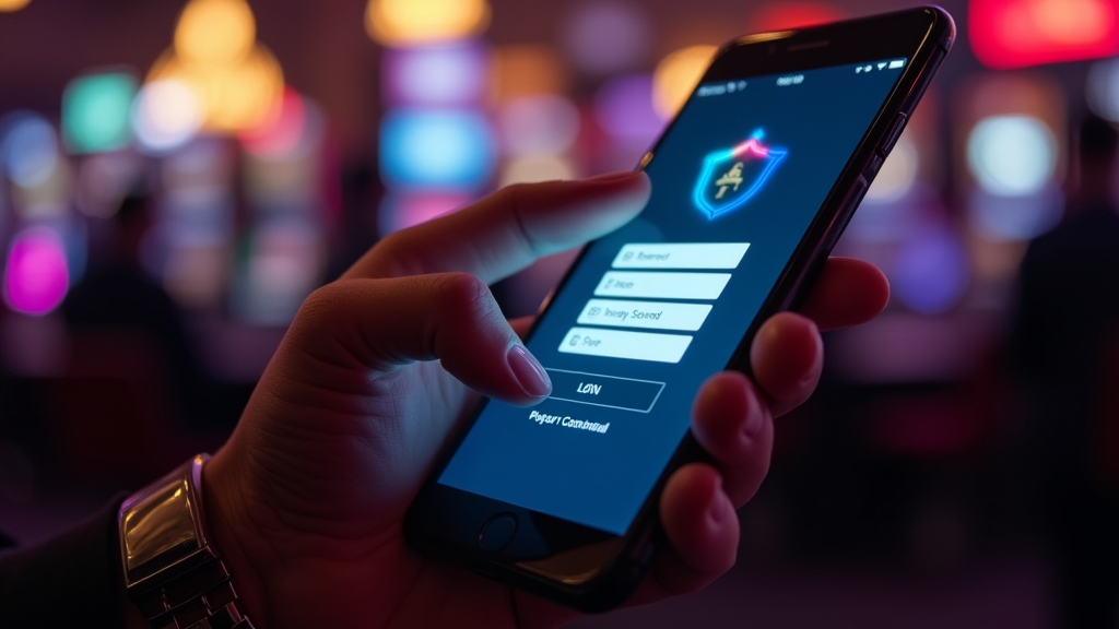 Mobiler Login der Casino-App mit dunkler Sicherheitsatmosphäre