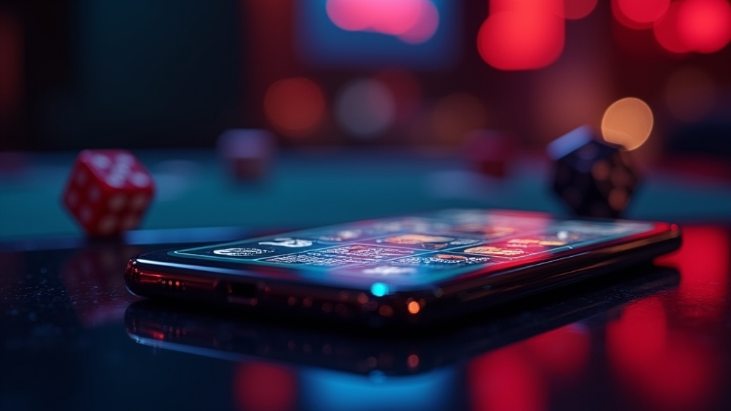 Smartphone mit mobiler Casino-Oberfläche in dunkler Casino-Atmosphäre